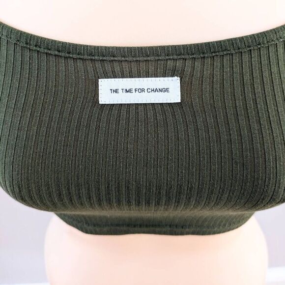 NWT Shein EZwear The Time For Change Ribbed Crop Top Green - Picture 2 of 5
